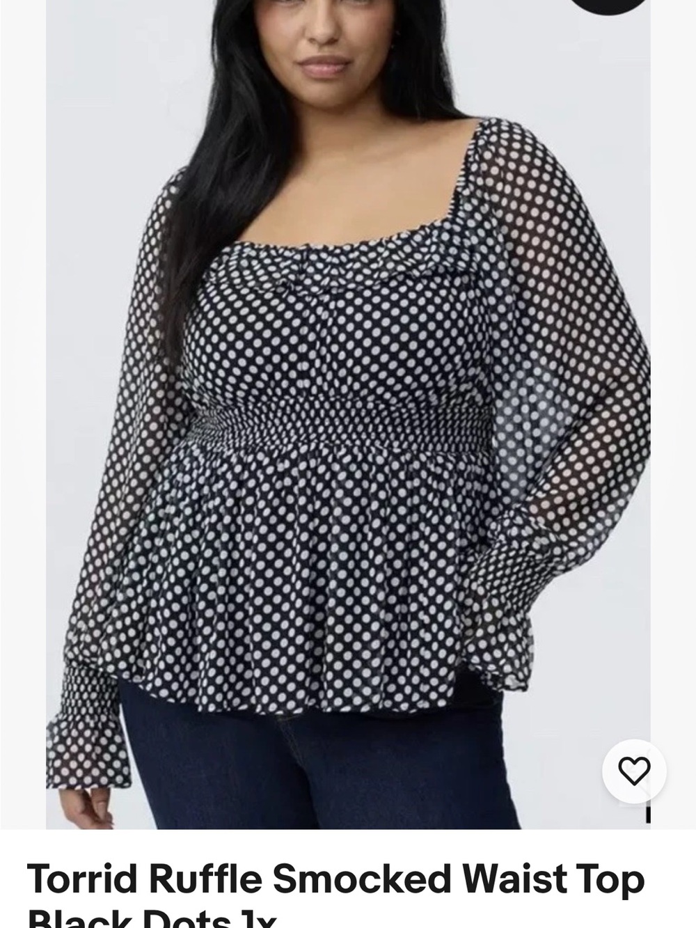 torrid Black & White Polka Dot Ruffle Smocked Waist Blouse
